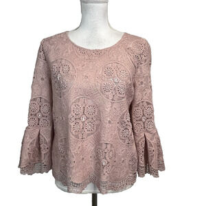 Romeo & Juliet Couture Blouse Size Medium Dusty Rose Lace Beads Wedding Evening